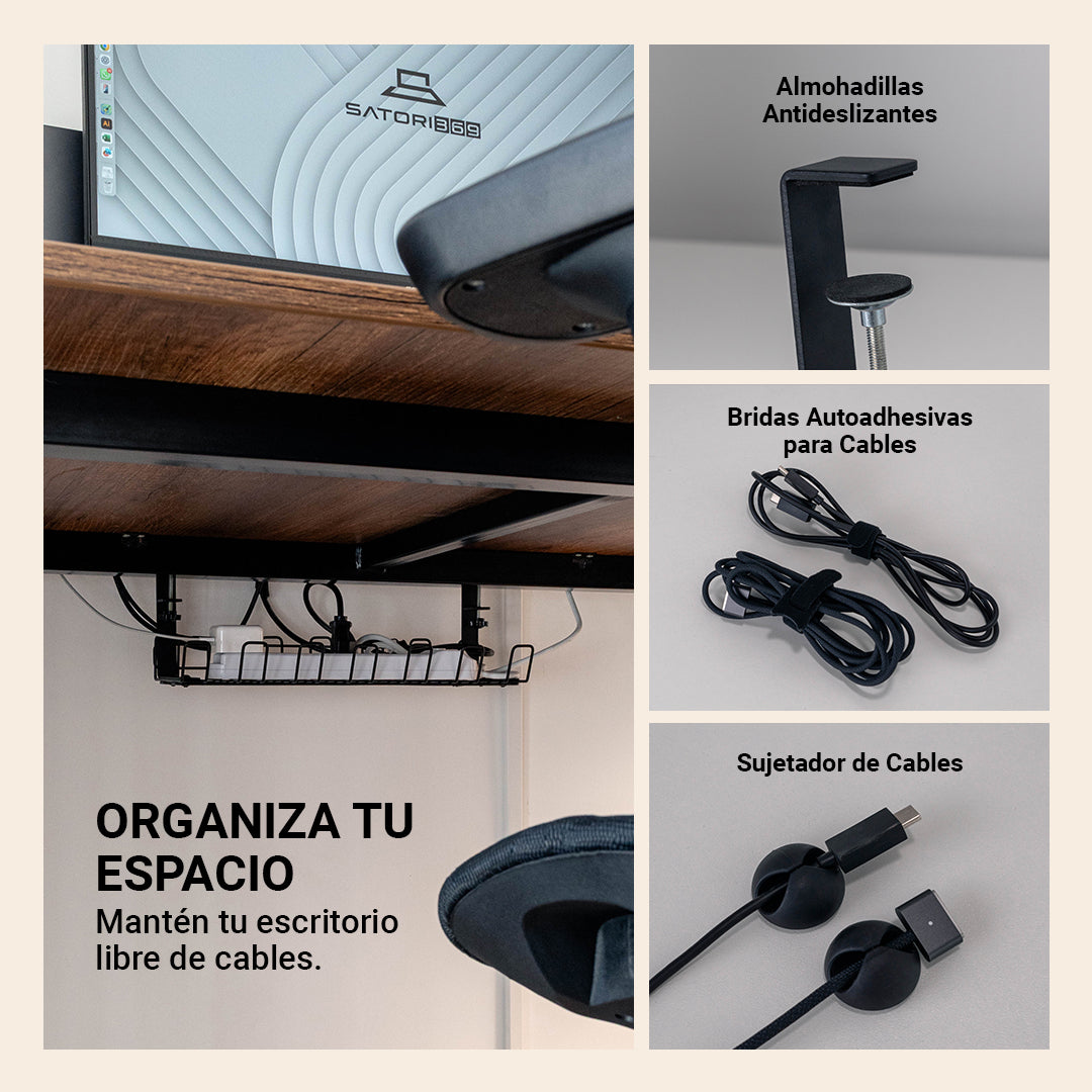 Bandeja de Organización de Cables Bajo Escritorio con Sujeción Clamp-on