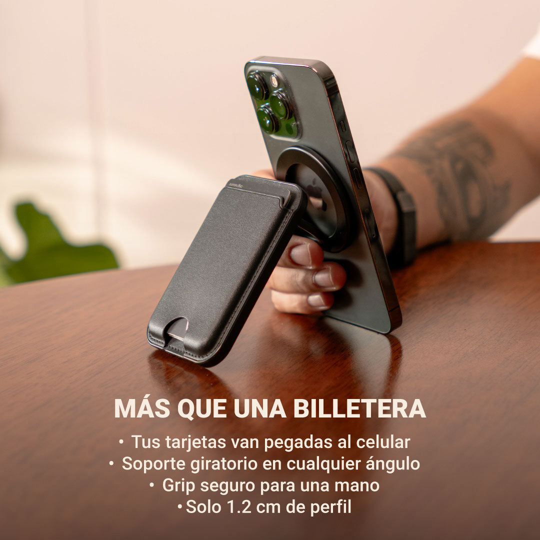 Billetera Magnética MagSafe 3 en 1 — Billetera + Soporte + Grip