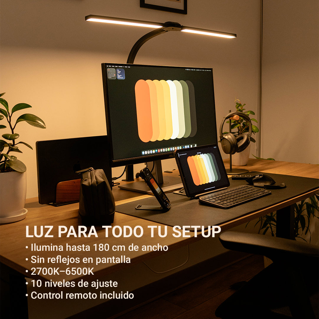 Lámpara LED Doble Brazo para Escritorio con Control Remoto