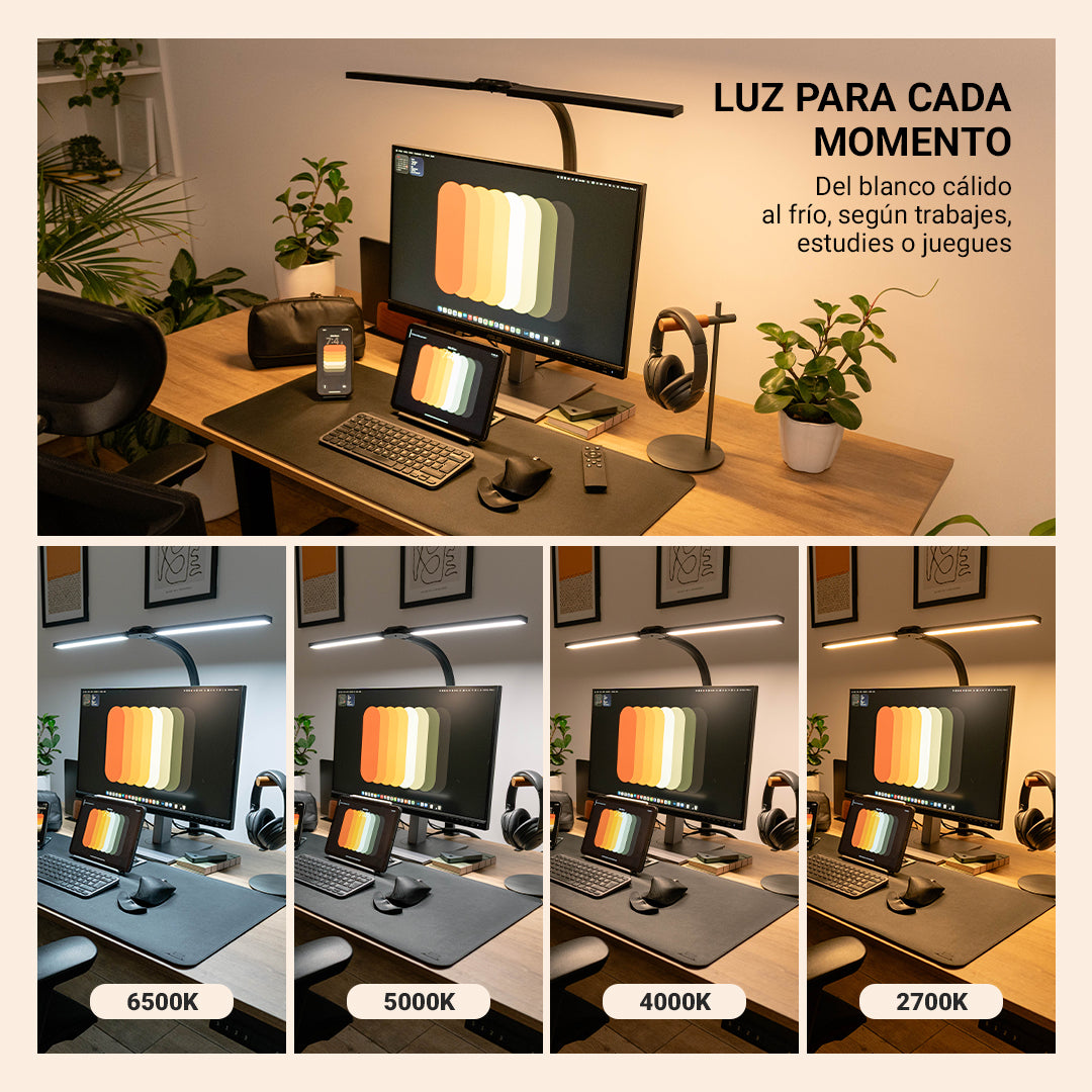 Lámpara LED Doble Brazo para Escritorio con Control Remoto