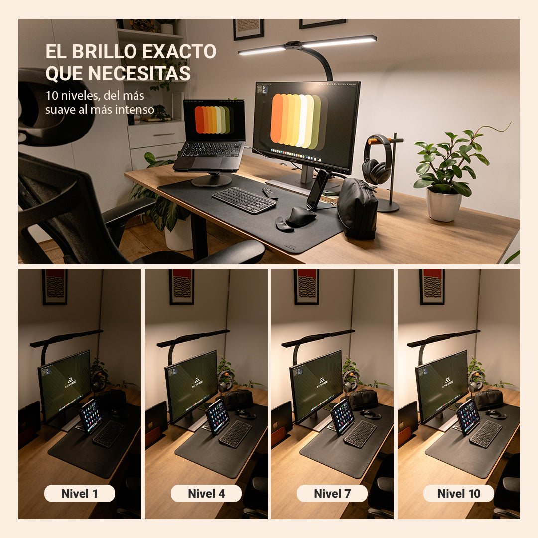 Lámpara LED Doble Brazo para Escritorio con Control Remoto