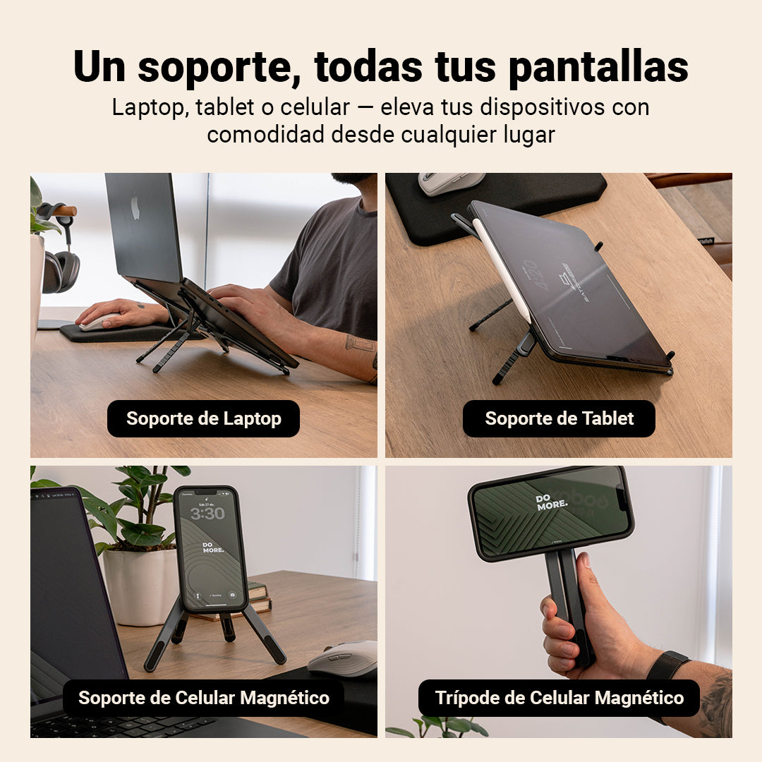 Soporte Multifuncional 3-en-1 para Laptop, Tablet y Celular