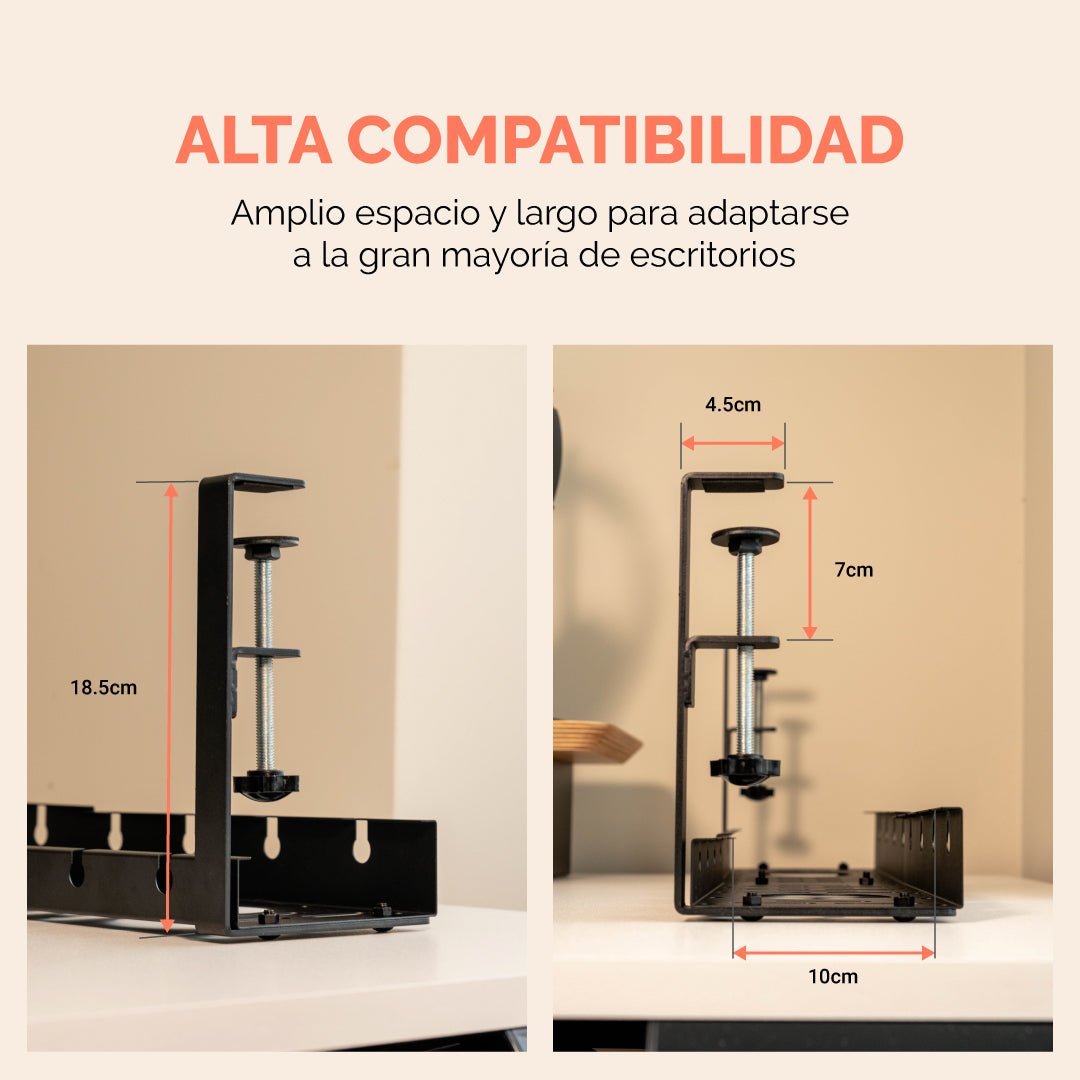 Bandeja Ajustable para Organización de Cables Bajo Escritorio