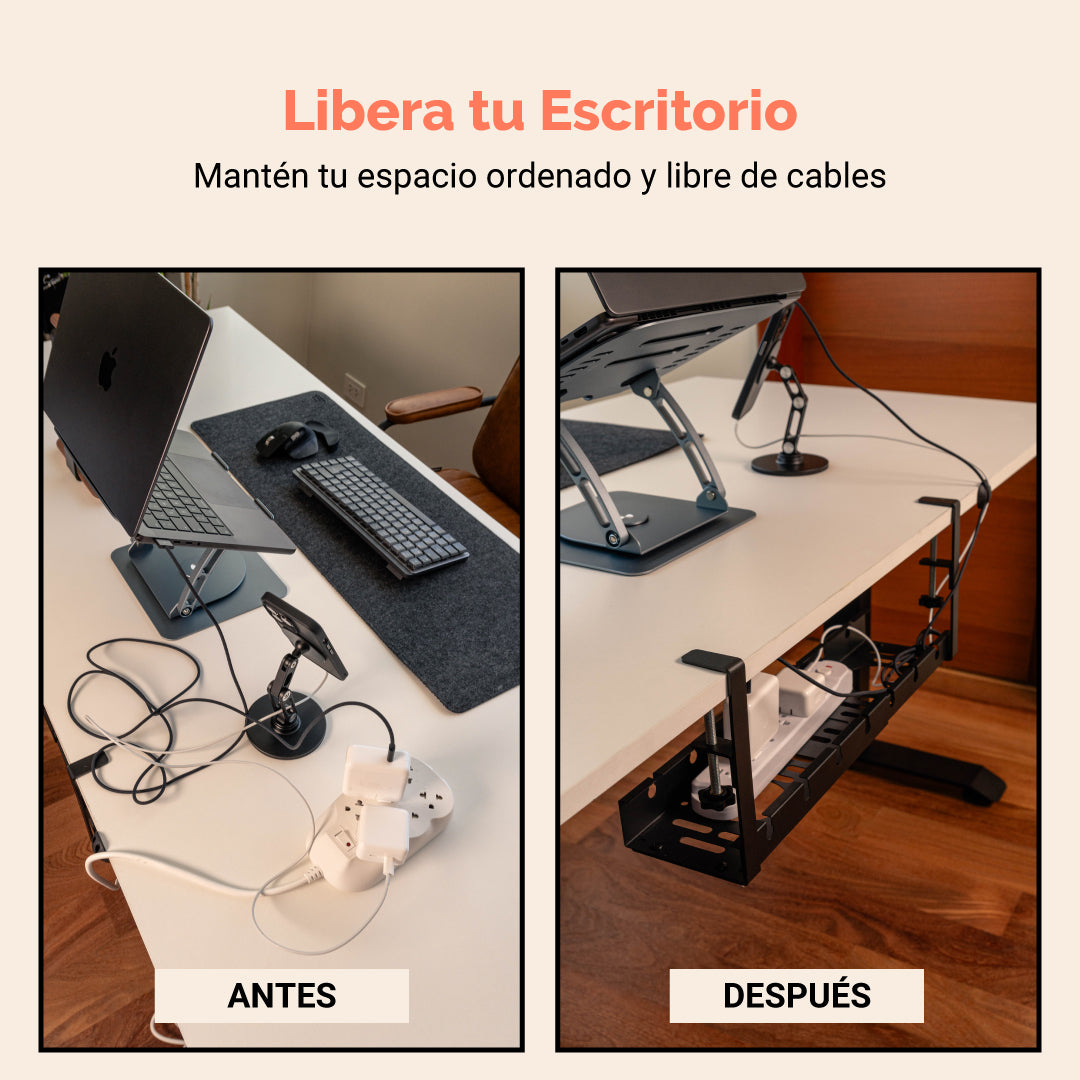 Bandeja Ajustable para Organización de Cables Bajo Escritorio