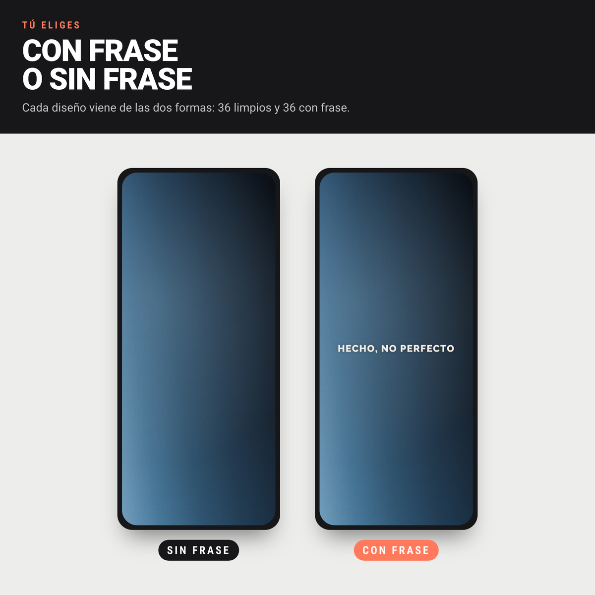 El mismo diseño Gradiente en versión limpia y en versión con frase