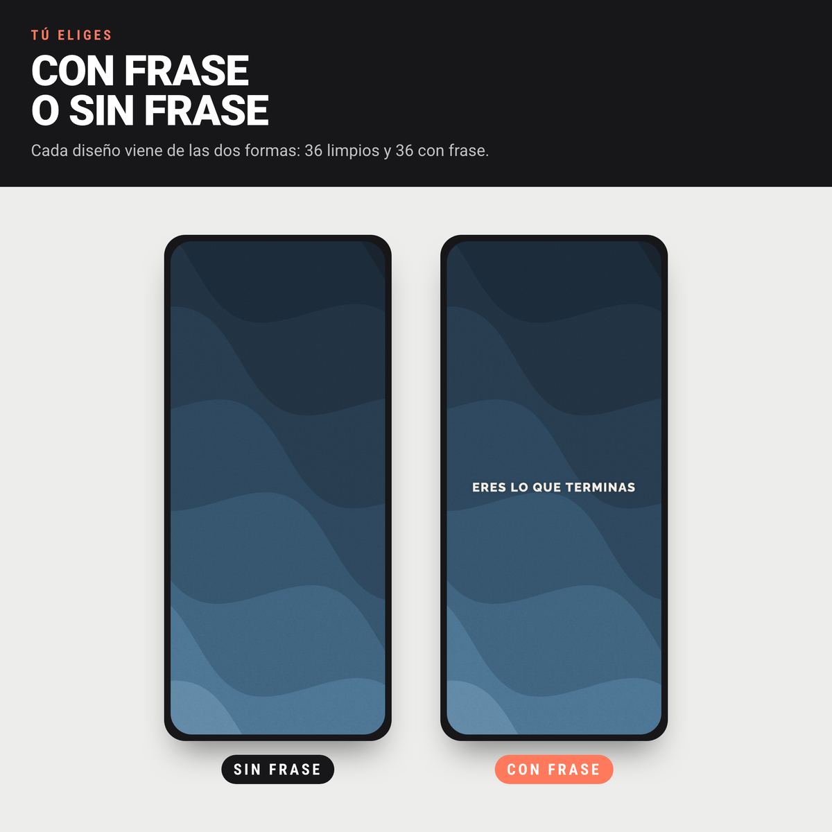 El mismo diseño Ondas en versión limpia y en versión con frase