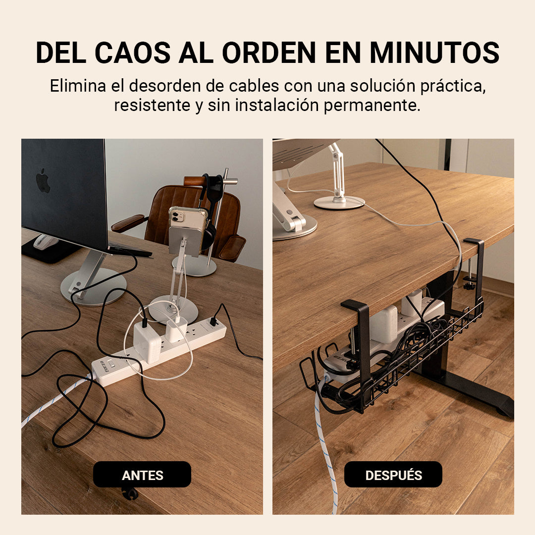 Bandeja de Organización de Cables Bajo Escritorio con Sujeción Clamp-on