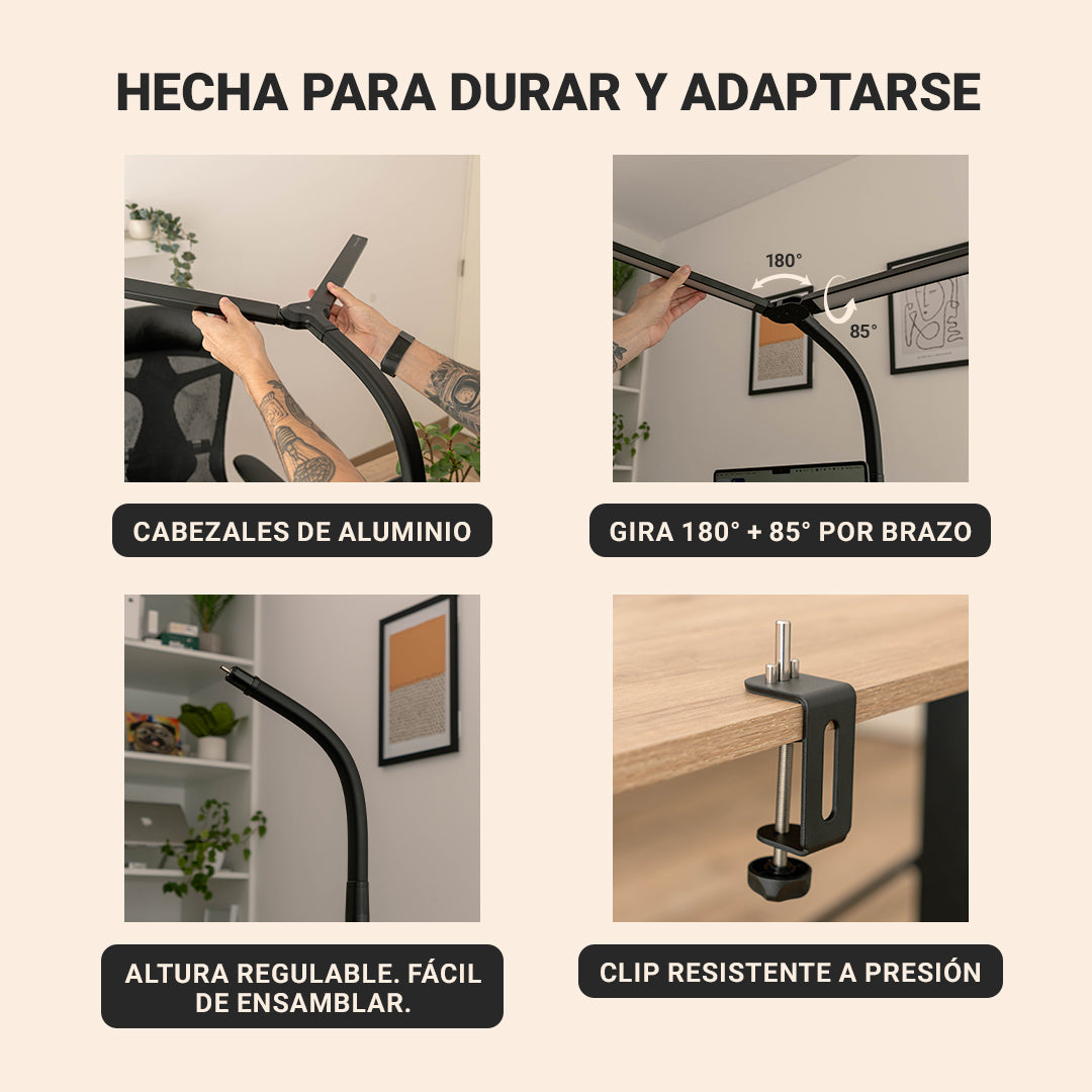 Lámpara LED Doble Brazo para Escritorio con Control Remoto 