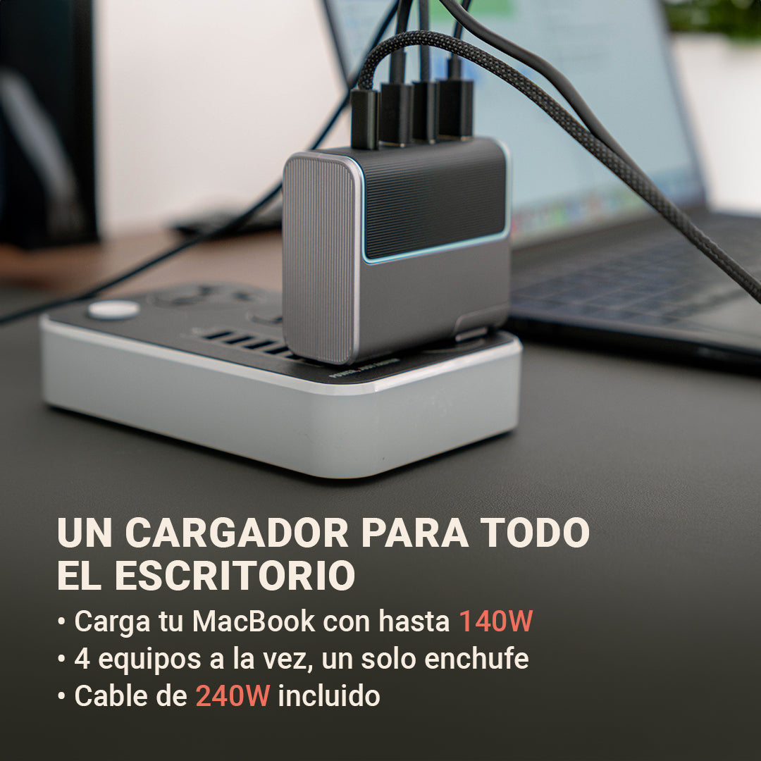 Cargador de Pared GaN 140W · 4 Puertos