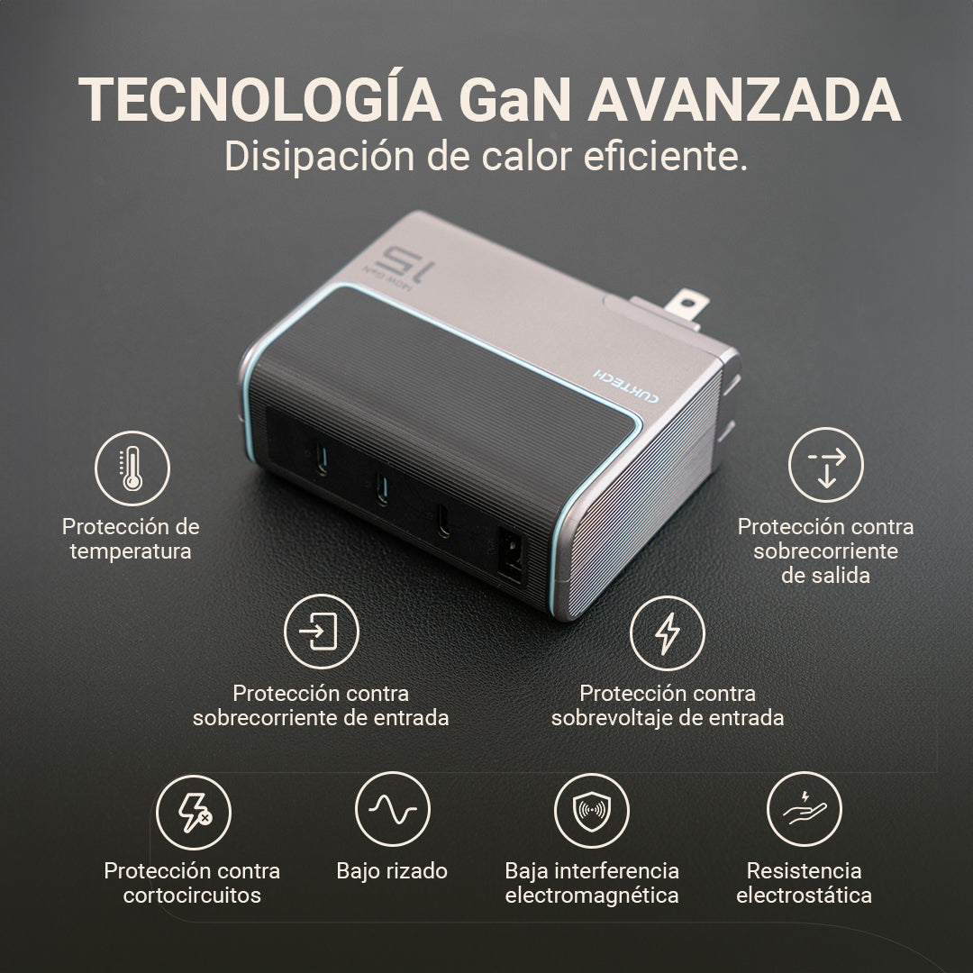 Cargador de Pared GaN 140W · 4 Puertos