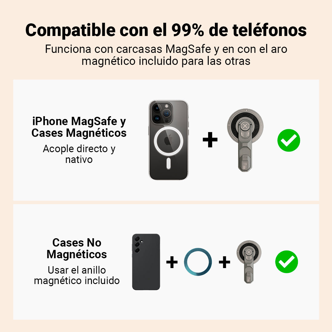 Soporte Magnético y Giratorio para celular con Grip Ergonómico
