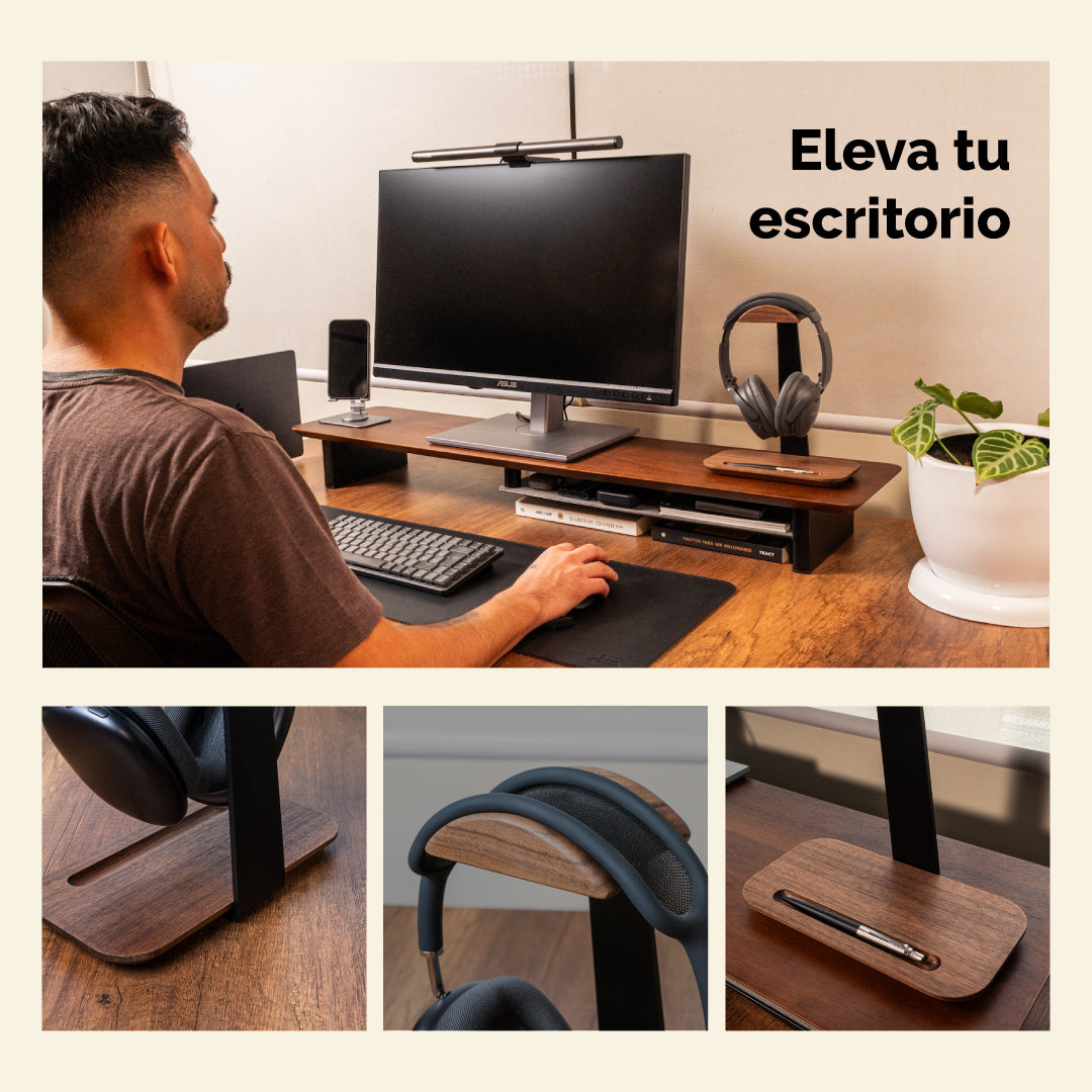 Soporte de Audífonos de Madera con Base Organizadora