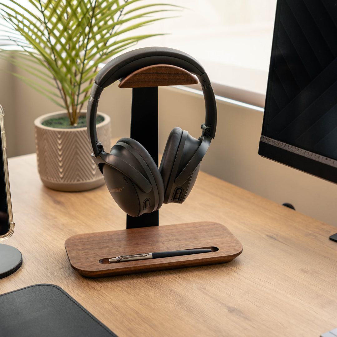 Soporte de Audífonos de Madera con Base Organizadora