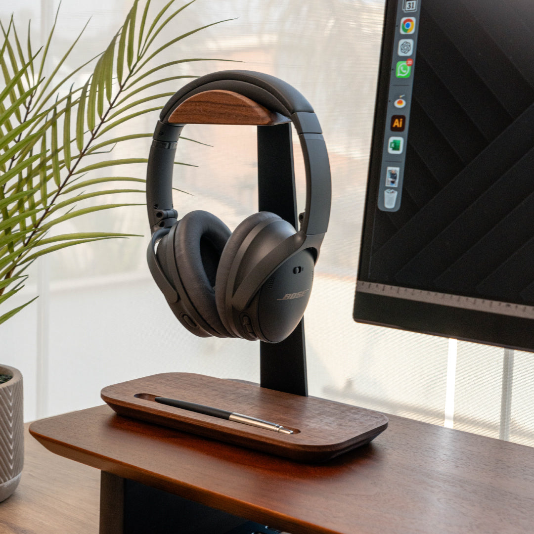 Soporte de Audífonos de Madera con Base Organizadora