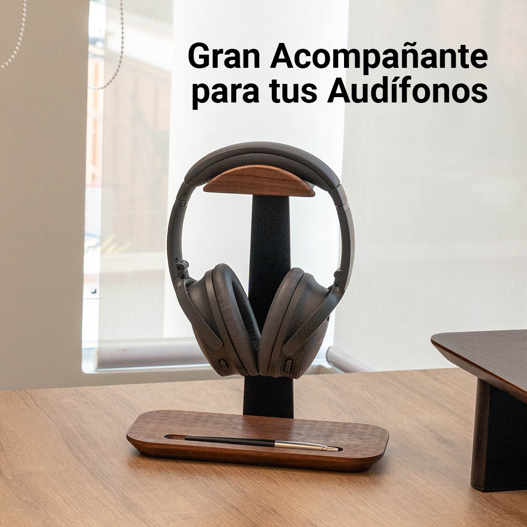 Soporte de Audífonos de Madera con Base Organizadora