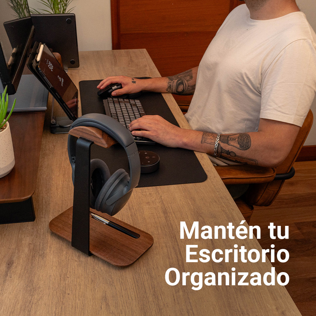 Soporte de Audífonos de Madera con Base Organizadora