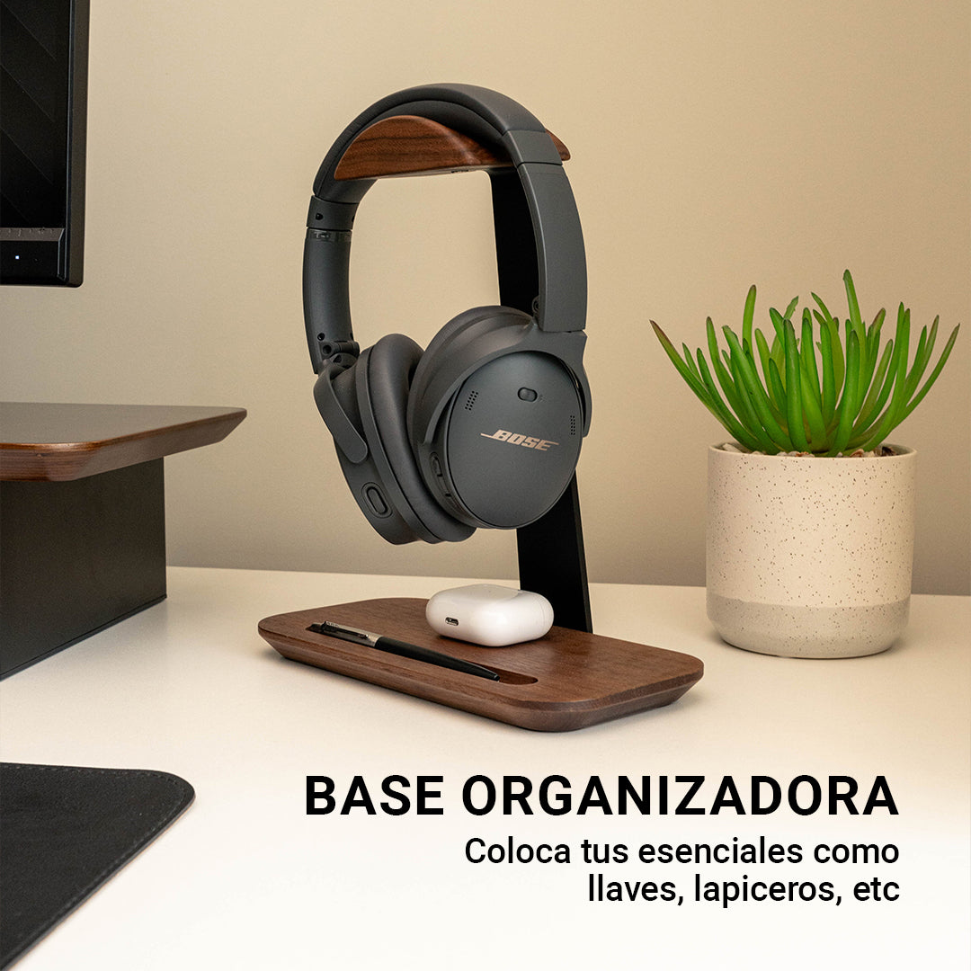 Soporte de Audífonos de Madera con Base Organizadora