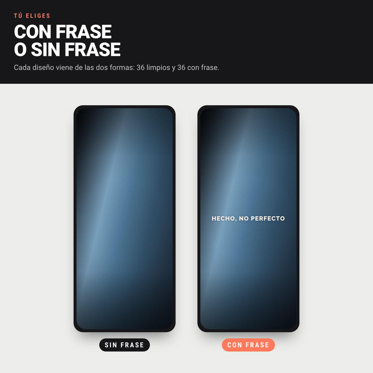 El mismo diseño Mesh en versión limpia y en versión con frase